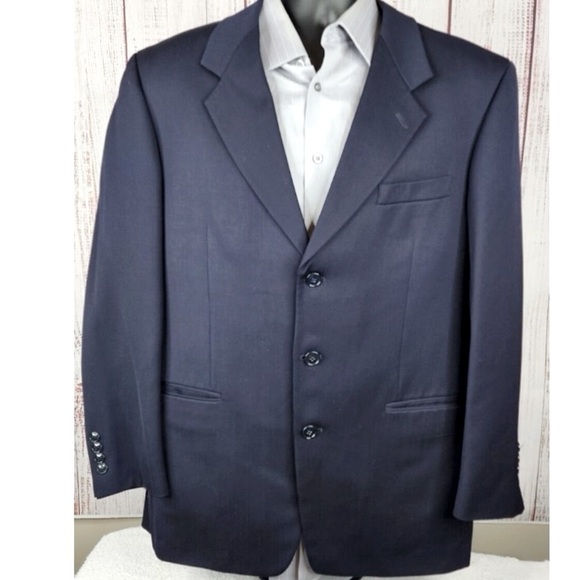 Albert Nipon Suit Mens 46R Navy 3 Button Wool Color Black - Picture 1 of 14